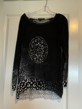 Desigual Black Long-Sleeve Embellished Animal-Print Sweater